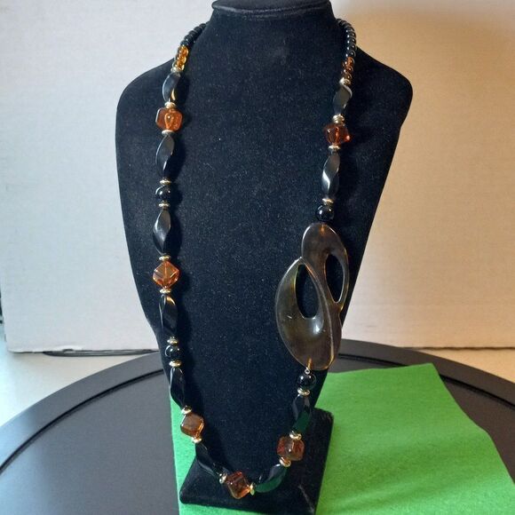 Asymmetrical Smokey Swirling Oblong Openings Lucite Necklace - Picture 1 of 8